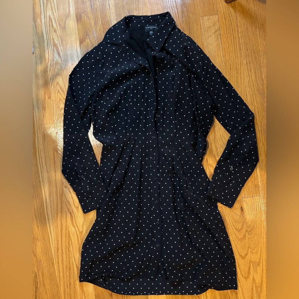 MOVING SALE Club Monaco Black and White Polka Dot 100% Silk Dress